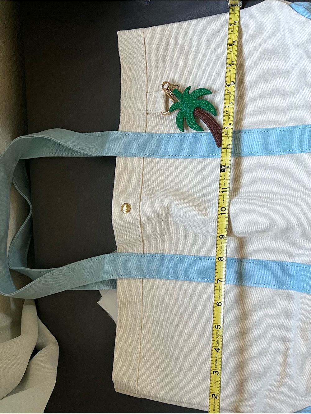 Canvas Tote Bag with Light Blue Straps and Palm Charm